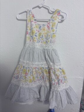 Tommy Bahama Girls Floral & Stripe Tiered Sundress in Yellow, Blue, Pink